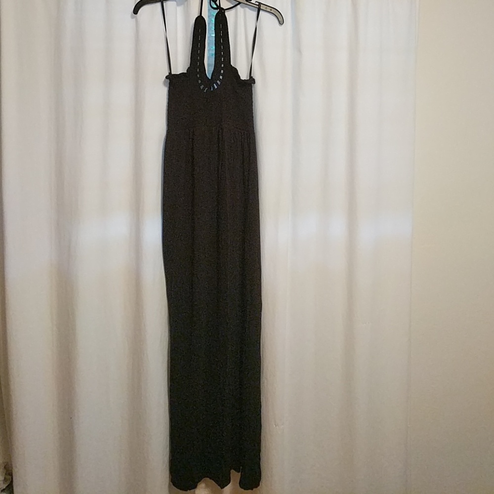 Banana Republic black crochet top maxi dress